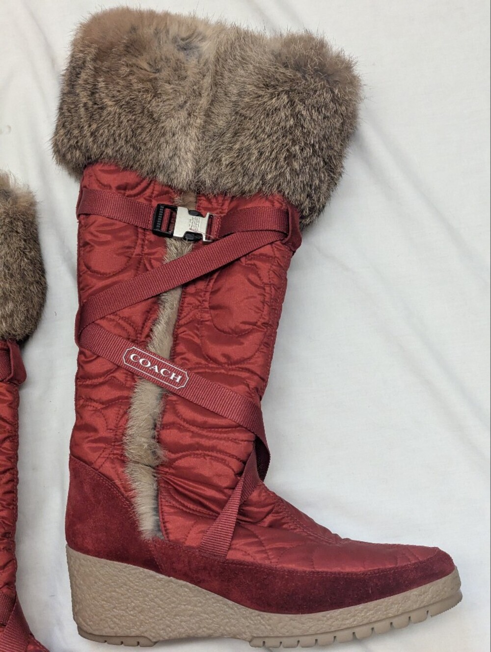Coach Y2K Mackenzie Rabbit Fur Wedge Knee High Monogram Logo Boots Women's 9 - Picture 3 of 15